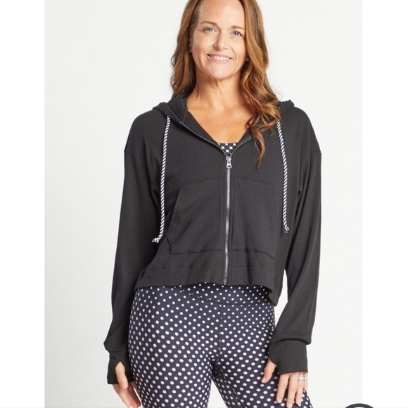 Terez Tops - NWT Terez New York Ribbed Black  Full Zip Hoodie, - M NWT